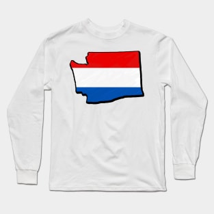 Red, White, and Blue Washington Outline Long Sleeve T-Shirt